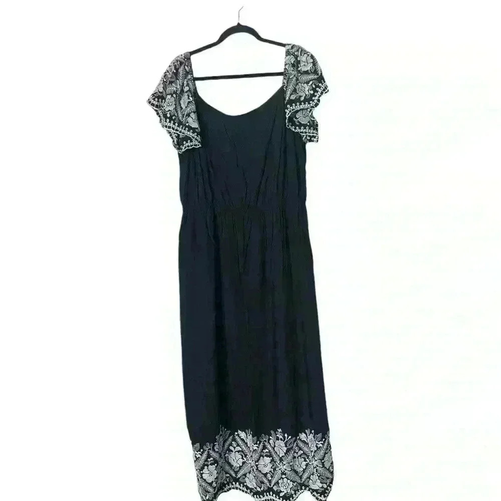 Lane Bryant Black Maxi Dress Size 20 White Embroidery Minimalist Boho Festival